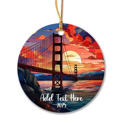 Golden Gate Bridge Ornament Christmas 2025, Personalized Golden Gate Bridge Francisco Xmas Ornament, City Travel Souvenir Ornament, Custom Golden Gate Bridge Stained Glass Ornament with Text