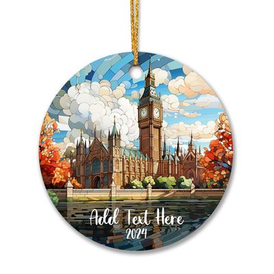 Big Ben in London Christmas Ornament, Big Ben Tower Ornament, Personalized Big Ben Tower Landscape Ornament, Big Ben Tower Lovers Gifts, Custom Text Year Big Ben Tower Stained Glass Ornament
