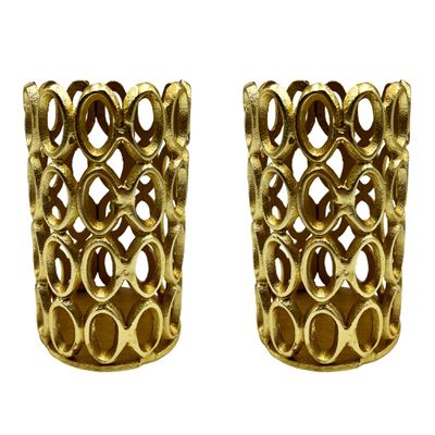 Bergamo Art 7" Decorative Handmade Aluminum Hollow-Craved Candle Holder Set of 2