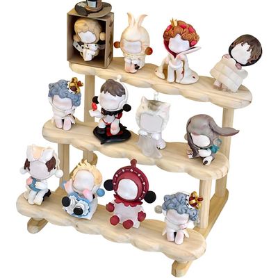 EHERDM Wood Display Stand for Action Figures Tiered Showing Risers Collectibles Organizer Detachable Wooden Storage Rack for Figurines Toys Mini Dolls Cupcakes 3-Tier