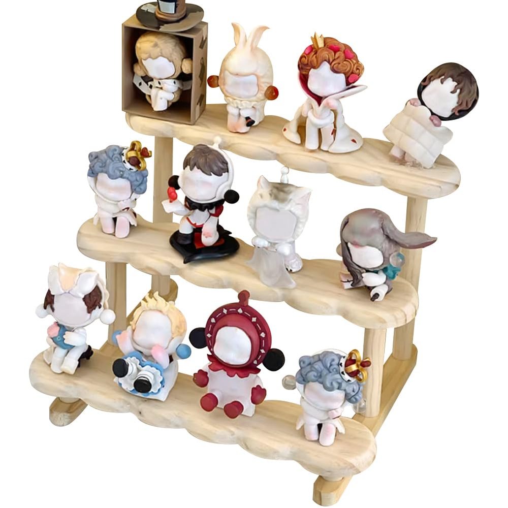 EHERDM Wood Display Stand for Action Figures Tiered Showing Risers Collectibles Organizer Detachable Wooden Storage Rack for Figurines Toys Mini Dolls Cupcakes 3-Tier