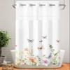 No Hook Shower Curtain with Snap in Liner,Garden Watercolor Blossom Flower Waterproof Bath Curtain with See Through Top Window,Floral Leaf Butterfly on White Shower Curtains for Bathroom,36x78in view 1
