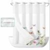 No Hook Shower Curtain with Snap in Liner,Garden Watercolor Blossom Flower Waterproof Bath Curtain with See Through Top Window,Floral Leaf Butterfly on White Shower Curtains for Bathroom,36x78in view 2