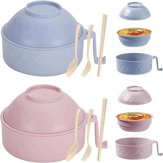 2PCS 32oz Ramen Bowl Set, Microwave Ramen Bowl, Ramen Noodles Bowl, Ramen Noodle Bowl, Ramen Noodle Cooker with Lid And Handle, for Home Office Dorm Room College (02)