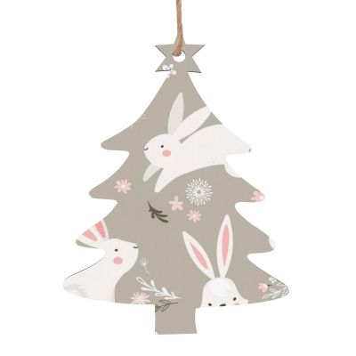 Christmas Tree Shape SamLng Christmas Wooden Ornaments - Easter Bunny Floral Hanging Decorations for Xmas Tree Party, Home Decor, and Holiday Indoors