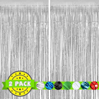 2PC Silver Streamers Party Decorations, Tinsel Backdrop Curtain Fringe Door Streamers Backdrop Party Decorations, Silver Fringe Backdrop for Disco Bachelorette Birthday Decorations