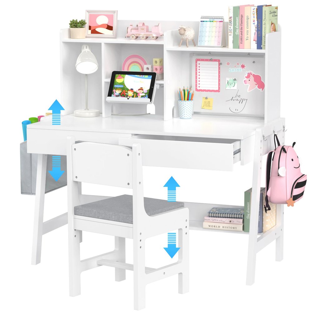 GDLF Kids Desk and Chair Set, Height Adjustable Kids Study Table, Ages 5-12
