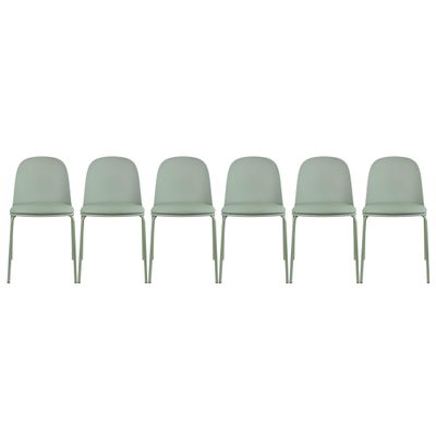 2xhome Set of 6 Modern Stackable Armless Dining Chairs, Plastic Shell Seat with Upholstered PU Leather Cushion Padded Seat Metal Legs for Home Kitchen Patio Cafe (Green)