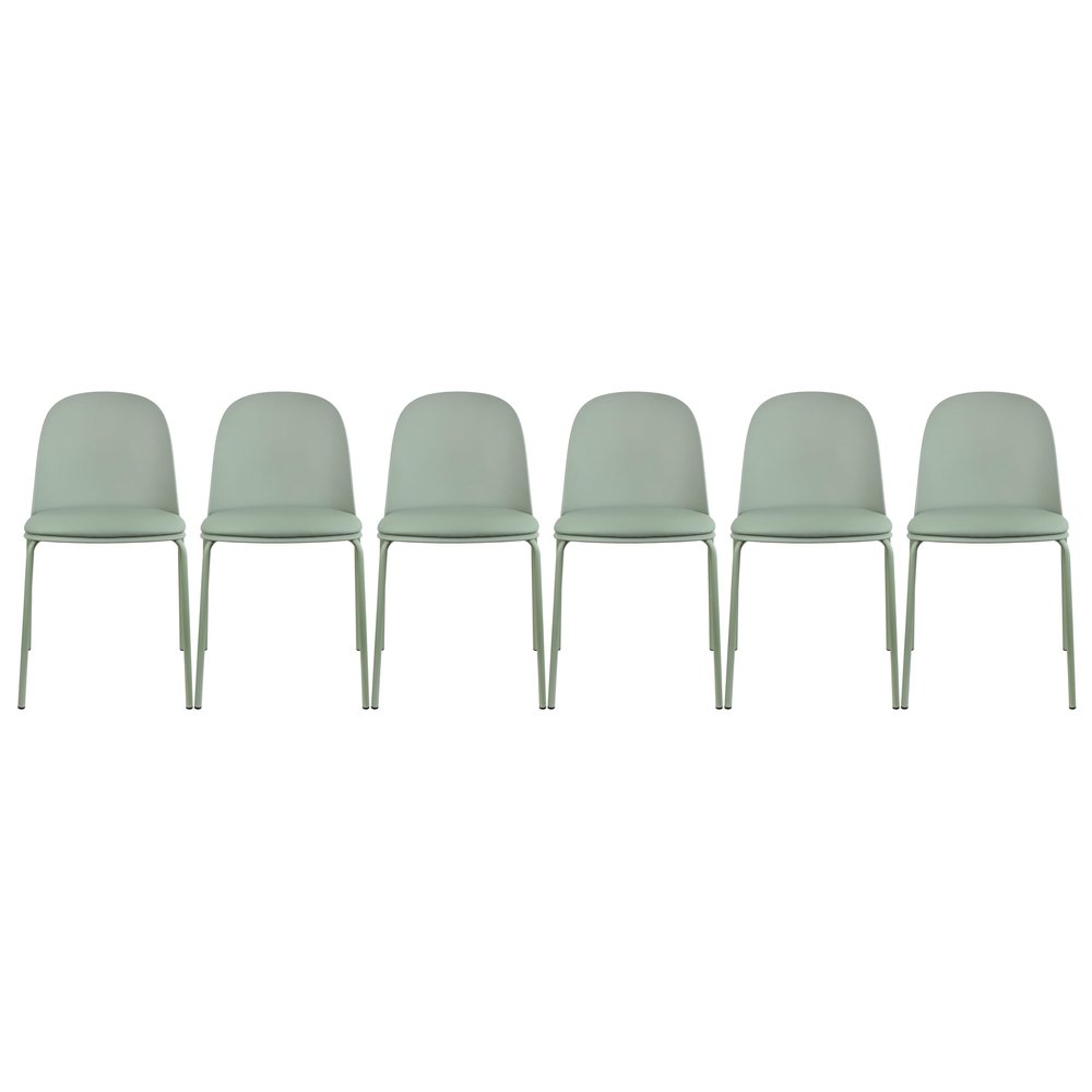 2xhome Set of 6 Modern Stackable Armless Dining Chairs, Plastic Shell Seat with Upholstered PU Leather Cushion Padded Seat Metal Legs for Home Kitchen Patio Cafe (Green)