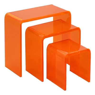 2 Inch Deep 3 Piece Acrylic Riser Display Stand Color Variation Set 5 (Neon Orange)