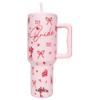 KATYDID 38oz Stainless Steel Tumbler with Handle and Straw - Dishwasher Safe Insulated Tumbler for All-Day Hot or Cold Coffee, Water, Tea, Smoothies and More (Bride Red Drawings) view 1