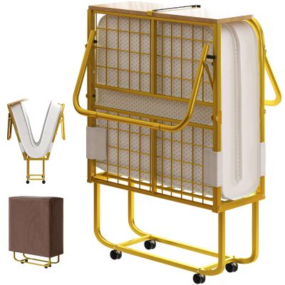 PUREMIND Folding Bed with 5 Mattress & Baffles, Twin Size 75x 45 Portable Rollaway Beds for Adults, Fold up Bed with Metal Frame Space-Saving Guest Beds for Living Room/Apartment/Office
