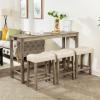 4 Piece Dining Table Set with Power Outlet for 3, Rusitc 59" Counter Height Bar Table Set with Upholstered Stools for Kitchen, Save Space, Brown view 3
