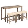 4 Piece Dining Table Set with Power Outlet for 3, Rusitc 59" Counter Height Bar Table Set with Upholstered Stools for Kitchen, Save Space, Brown view 4