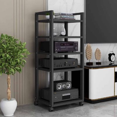 3/4/5/6 Tier Audio-video shelving, 120cm AV Media Cabinet Stand, Sturdy Movable Multifunctional Media Storage Rack, Adjustable Open CD Player Shelf for Home Theater Living Room(Black,60*40*120CM_5 TIE