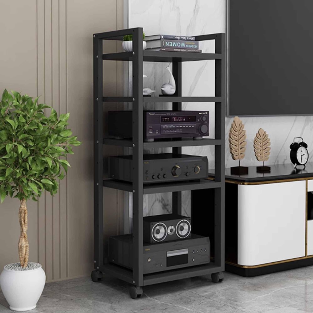 3/4/5/6 Tier Audio-video shelving, 120cm AV Media Cabinet Stand, Sturdy Movable Multifunctional Media Storage Rack, Adjustable Open CD Player Shelf for Home Theater Living Room(Black,60*40*120CM_5 TIE