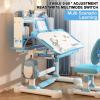 GIFZES Kids Desk and Chair Set, Height Adjustable Kids Desk with Chair, Kid School Study Desk and Chair Set with Sitting Corrector, Ergonomic Desk Chair with Book Stand, Foot Pedal (Blue) view 2