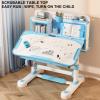 GIFZES Kids Desk and Chair Set, Height Adjustable Kids Desk with Chair, Kid School Study Desk and Chair Set with Sitting Corrector, Ergonomic Desk Chair with Book Stand, Foot Pedal (Blue) view 3