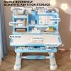 GIFZES Kids Desk and Chair Set, Height Adjustable Kids Desk with Chair, Kid School Study Desk and Chair Set with Sitting Corrector, Ergonomic Desk Chair with Book Stand, Foot Pedal (Blue) view 4