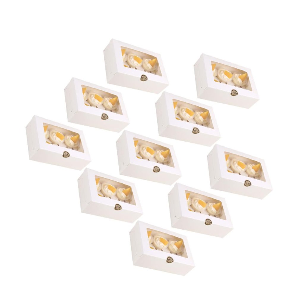 OKUMEYR 10pcs White Paper Cupcake Boxes Inserts for Muffins Cookies and Desserts for Parties and Home Bakeries Secure Design to Showcase Treats