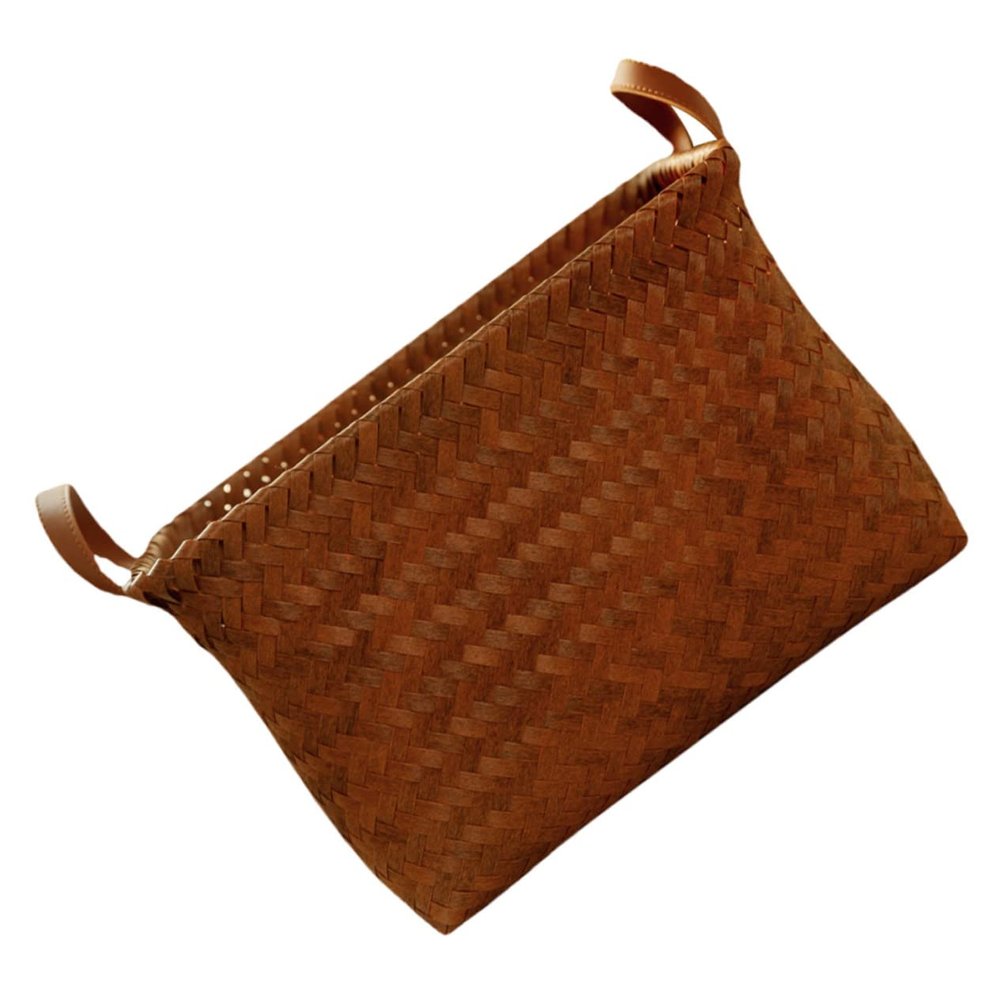 HOLIDYOYO Pastoral Style Woven Storage Basket Clothes Hamper for Toys and Laundry Versatile Organizer with Pu Handles Caramel Color