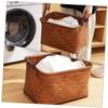 HOLIDYOYO Pastoral Style Woven Storage Basket Clothes Hamper for Toys and Laundry Versatile Organizer with Pu Handles Caramel Color view 3