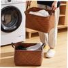 HOLIDYOYO Pastoral Style Woven Storage Basket Clothes Hamper for Toys and Laundry Versatile Organizer with Pu Handles Caramel Color view 4