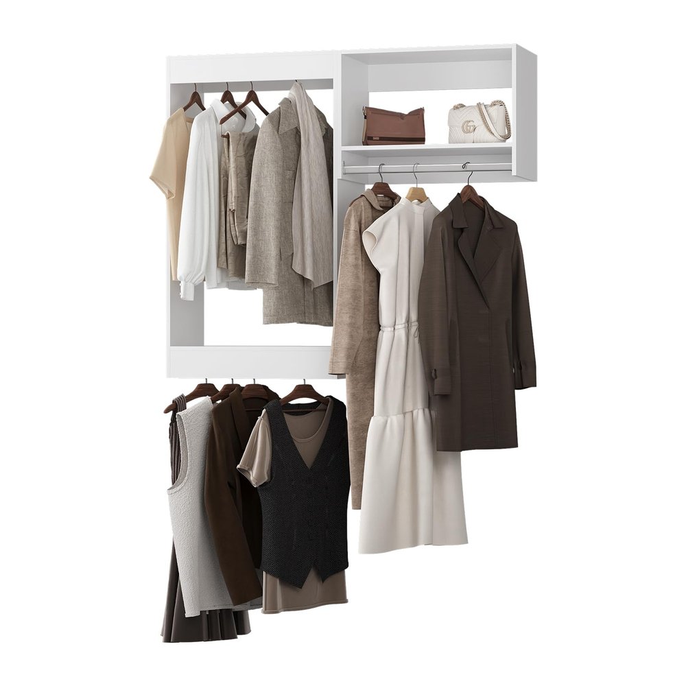 MODCART Modular Closet System, 58" Wide Closet Organizer System with Hanging, Wood Tower Closet Storage for Walk In Closets, Wall Mounted Wardrobe Organizer Kit System, Bedroom, White