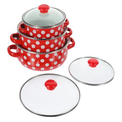 BEBEMOKO 1set Enamel Cooking Pots Double-handled Stock Pot Flat Bottom for Even Heating for Meals Enamel Cookware with Lid Dots