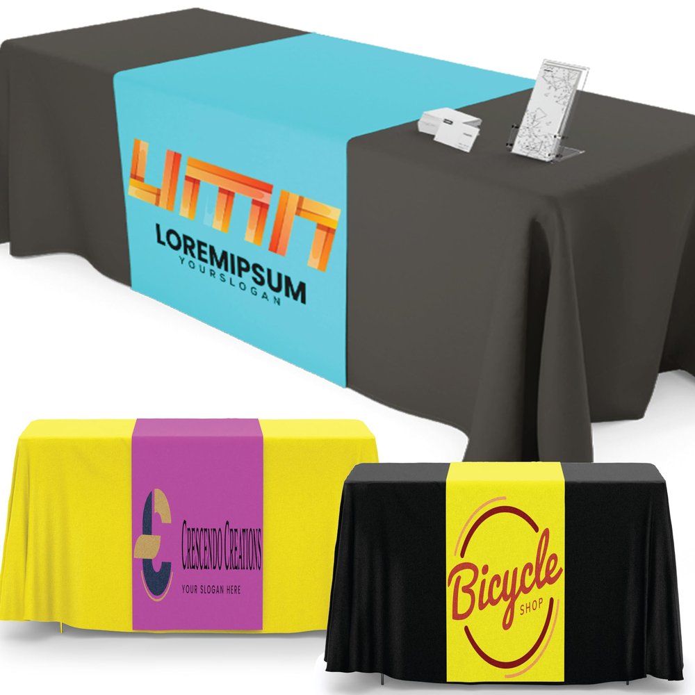 Ships Next Day, Made in USA - Custom Table Runner with Business Logo - Events, Parties,craft show must haves, trade show table supplies (60x72in recommend for 8ft table)