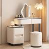 YUNSEU Vanity Desk with Mirror and Lights, Makeup Vanity Desk Set, Vanity Set, Makeup Vanity Desk with Cushioned Stool for Bedroom,3 LED Lighting Modes,Free Retractable Side Cabinet view 1