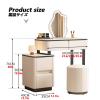 YUNSEU Vanity Desk with Mirror and Lights, Makeup Vanity Desk Set, Vanity Set, Makeup Vanity Desk with Cushioned Stool for Bedroom,3 LED Lighting Modes,Free Retractable Side Cabinet view 2