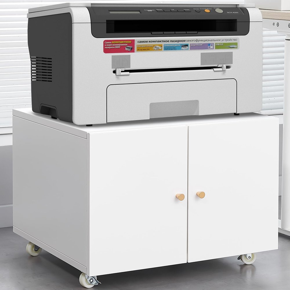 2Door Mobile Printer Cabinet with Sliding Doors and Adjustable Shelves Steel Office Storage for Copiers Printers & Files Home Office Furniture
