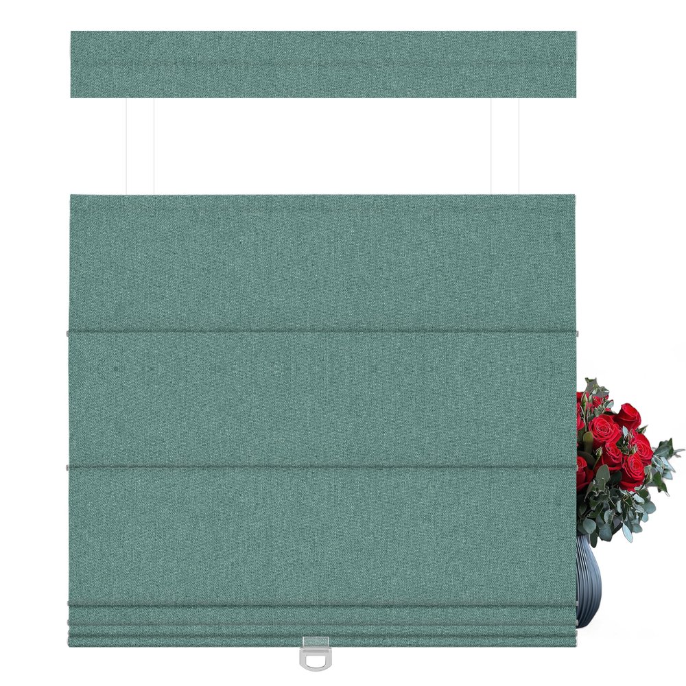 BEERISSA Roman Shades for Windows,100% Blackout-Linen Blue Green,17" W x 72" H