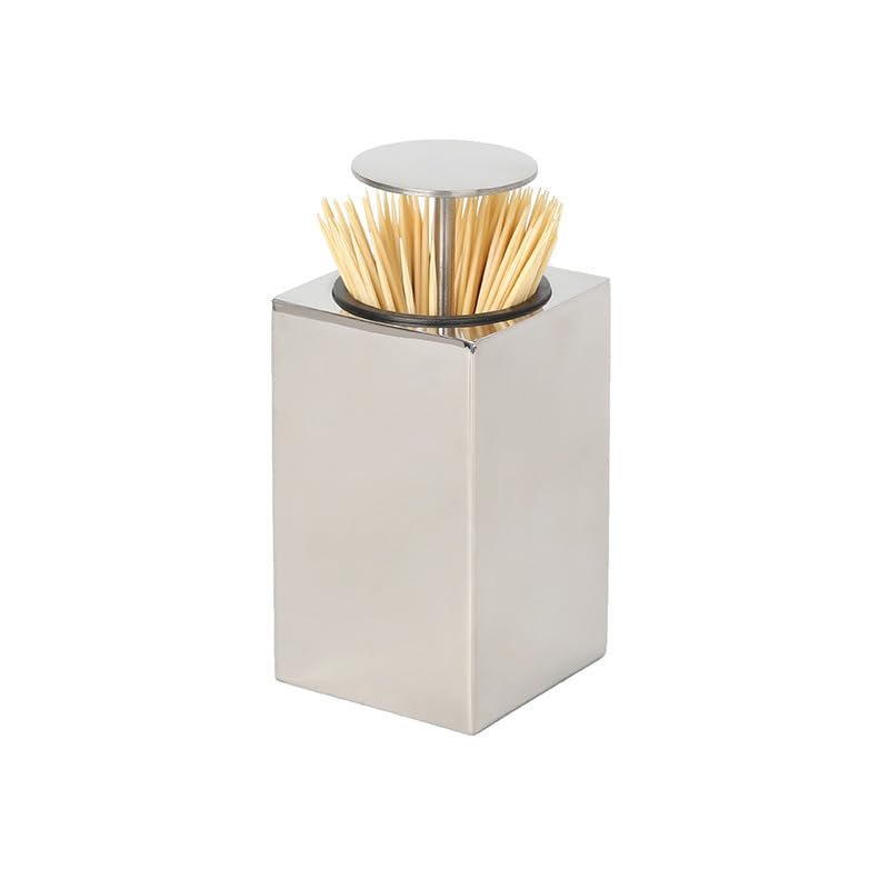 SONGCHAO Toothpick Dispenser Stainless Steel Square Toothpick Holder Plastic Push-Type Automatic Toothpick Box Cotton Swab Box Toothpick Barrel Toothpick Box Toothpicks for Appetizers