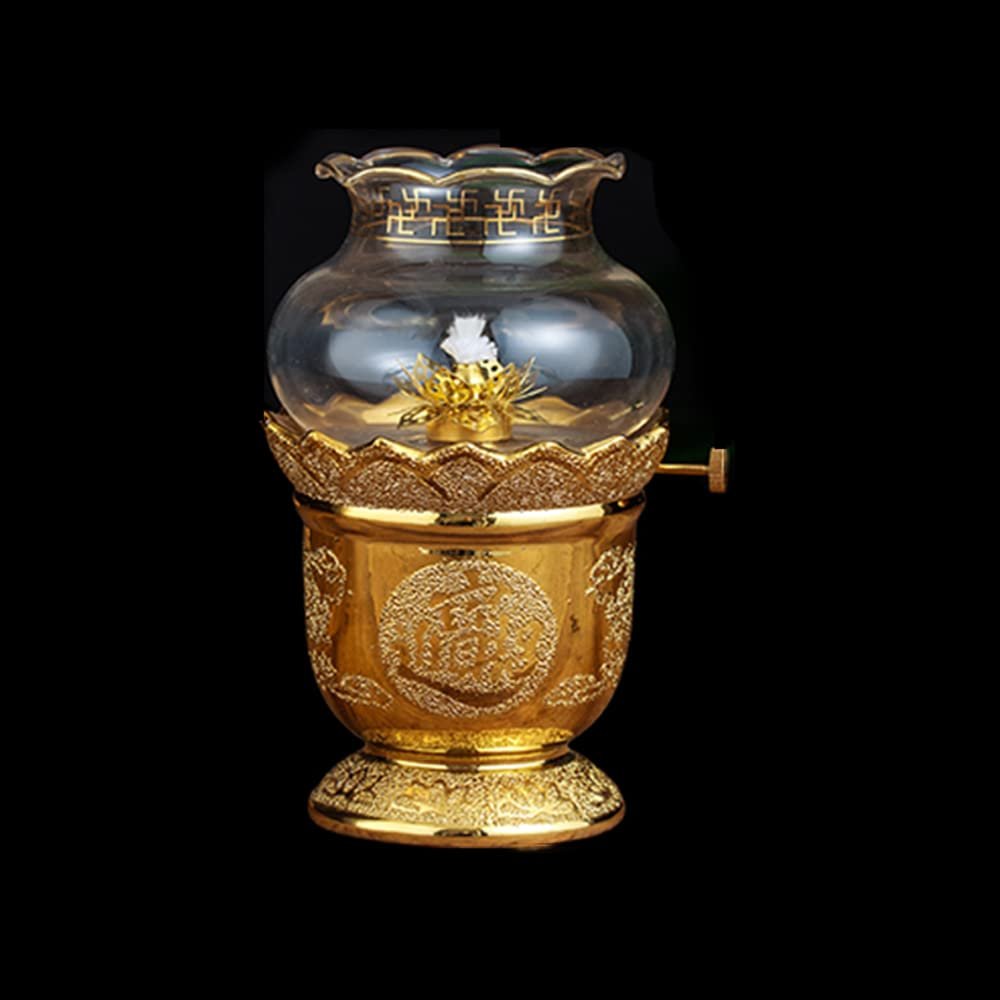 Kerosene Lamp, Lotus Exquisite Oil Lamp Environmental Friendly Kerosene Lamp Alloy Free Everlasting Oil Lamp Ghee Home Glass Windproof Desk Lamp for Study Office Bedroom