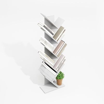 Furinno Tree Book Shelf, 9-Tier Bookshelf, Tree Bookcase for Room Decor, 8.4 x 15.7 x 50.9, for Living Room, Bedroom, Home Office, Plain White