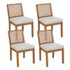 Andeworld Farmhouse Natural Rattan Dining Chairs Set of 4, Upholstered Mid Century Modern Kitchen Dining Room Side Chairs, Armless Faux Leather Kitchen Chairs with Wood Frame, Beige view 1