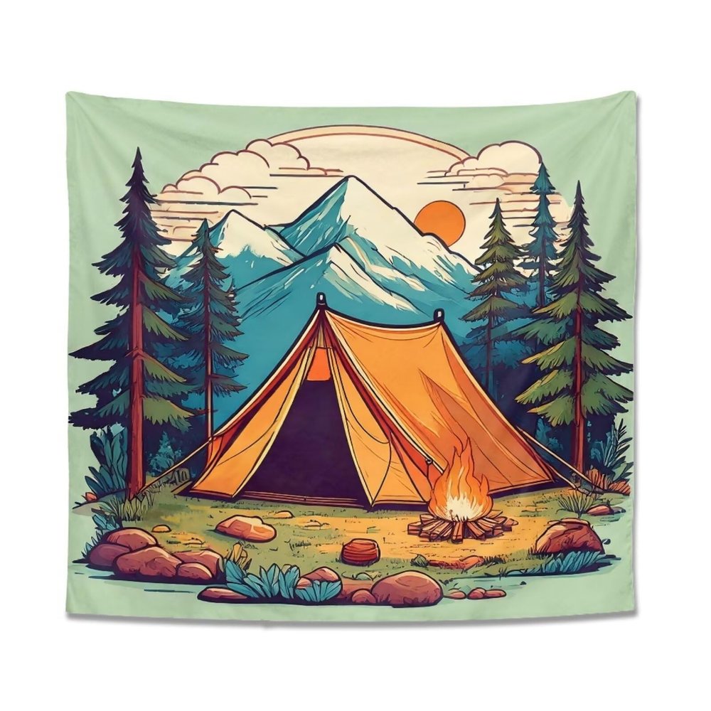 Maiyoinou Forest Mountain Picnic Tapestry Wall Hanging Durable Easy to Clean Abstract Wall Tapestry Skin Friendly Wall Carpet Scenic Landscape Blanket for Living Room Dorm 90.5"70.8"