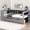 VilroCaz Modern Twin Size Daybed with L-Shaped Bookcases and Desk, Solid Wood Daybed Sofa Bed Frame with 2 Drawers and Upholstered Headboard for Office Living Room Bedroom, Maximize Space (Twin) view 4