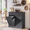 IFGET Double Tilt Out Trash Cabinet, 20 Gallon Farmhouse Laundry Hamper Cabinet with 2 Drawers, Hidden Wooden Trash Can Cabinets with Storage Basket for Kitchen, Living Room (Dark Grey) view 1