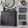 IFGET Double Tilt Out Trash Cabinet, 20 Gallon Farmhouse Laundry Hamper Cabinet with 2 Drawers, Hidden Wooden Trash Can Cabinets with Storage Basket for Kitchen, Living Room (Dark Grey) view 3