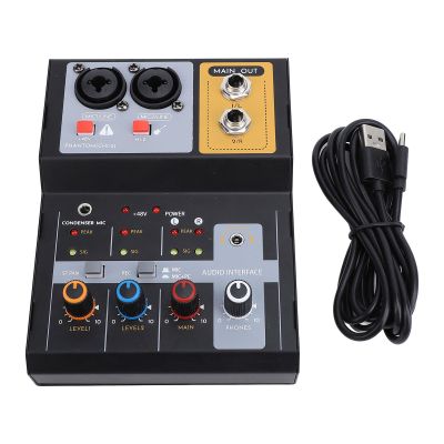 SPYMINNPOO Mixer Sound Board Console, Professional 2 Channel Desk System Interface Recording Sound Mixer with USB, XLR, Phantom Power for PC Live Broadcasting, Karaoke