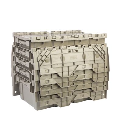 Hudson Exchange 19.6 x 11.6 x 7.3 (3.7 Gallon, 5 Pack) Storage Tote Distribution Container with Hinged Attached Lid, Gray/Brown