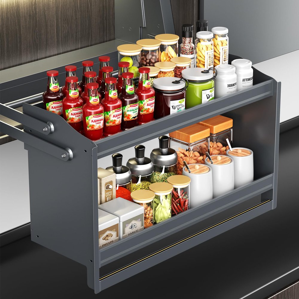 AngelParticle Smart Pull Down Cabinet Organizer- Electric Spice Rack Lifting System, Touch Switch Pull Down Shelf for Upper Cabinets,in Cabinet Kitchen and Pantry Organization,22.2" W x 20" H, TST