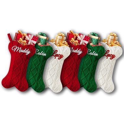 Bianspz Personalized Dog Christmas Stockings 6 Pack, Custom Name Knitted Christmas Stockings, 16.9 Large Xmas Stocking for Dogs Cats Pets, Bone Shape Fireplace Hanging Holiday Xmas Party Decoration