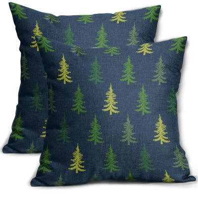 Aytipun Blue Green Christmas Tree Throw Pillow Covers 18x18 Set of 2 Rustic Xmas Vintage Holiday Print Decorative Outdoor Pillowcases Winter Farmhouse Cushion Cases Decor for Couch Sofa Bed