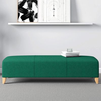 JOMRTS Cotton Linen Rectangle Bench,Sturdy Space Saving Entryway Bench with Padded Seat,End of Bed Bench Modern Accent Foot Stool (Green 35x16x16inch)