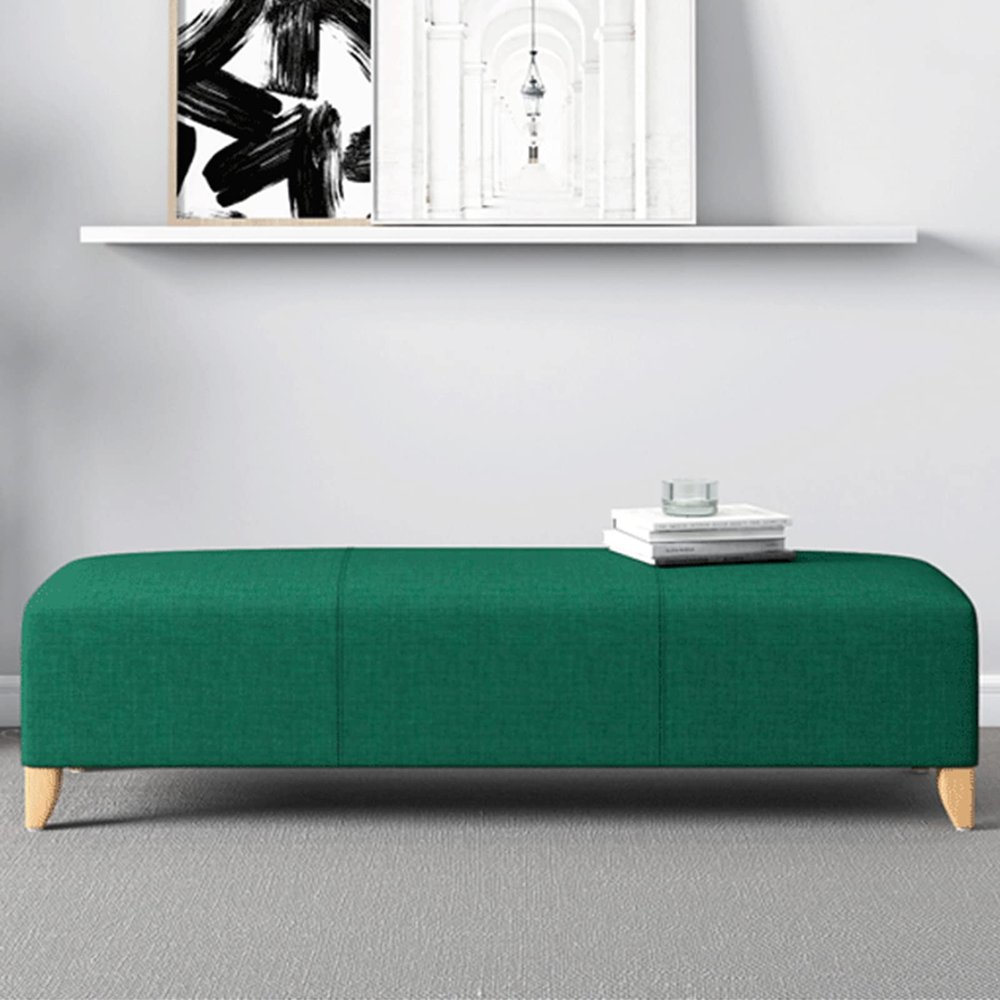 JOMRTS Cotton Linen Rectangle Bench,Sturdy Space Saving Entryway Bench with Padded Seat,End of Bed Bench Modern Accent Foot Stool (Green 35x16x16inch)