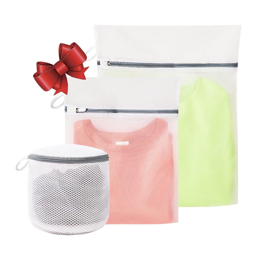 3Pcs Mesh Laundry Bags for Washing Delicates,with Upgrade the hanging ring,lingerie bags for washing delicates,Travel bag (1 Large 16x20,1 Medium 12x16,1 bra laundry bag)